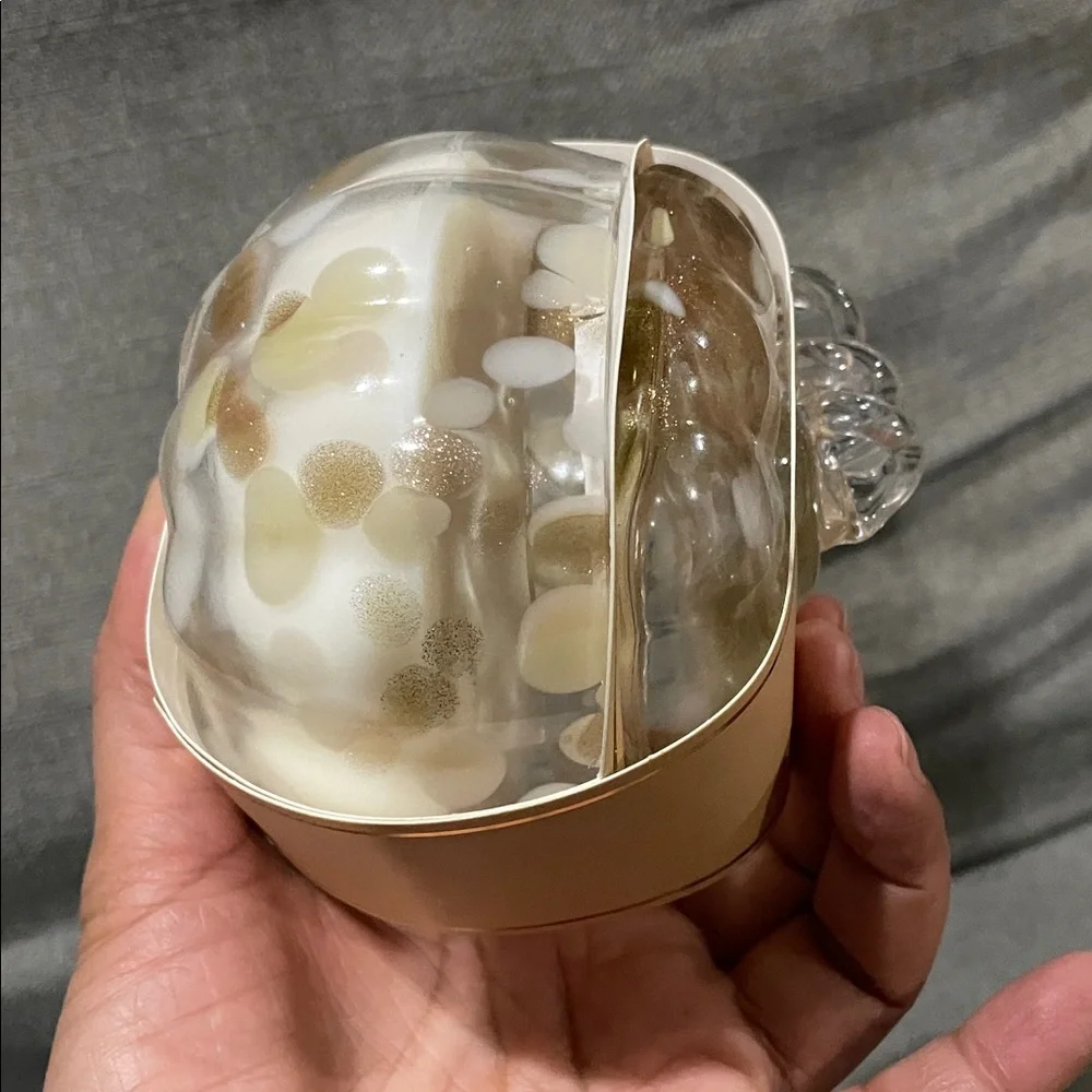 Aldi Kirkton White Glass  2025 Pumpkin Candle with lid Floral Design Vanilla